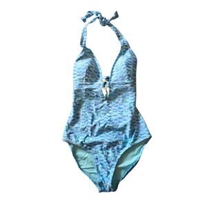 Letarte Women's Printed Halter One-Piece Aquamarine medium vacation